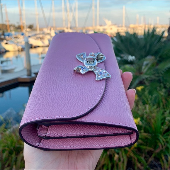 Coach Slim Envelope Leather Wallet w bow turnlock - Picture 4 of 8